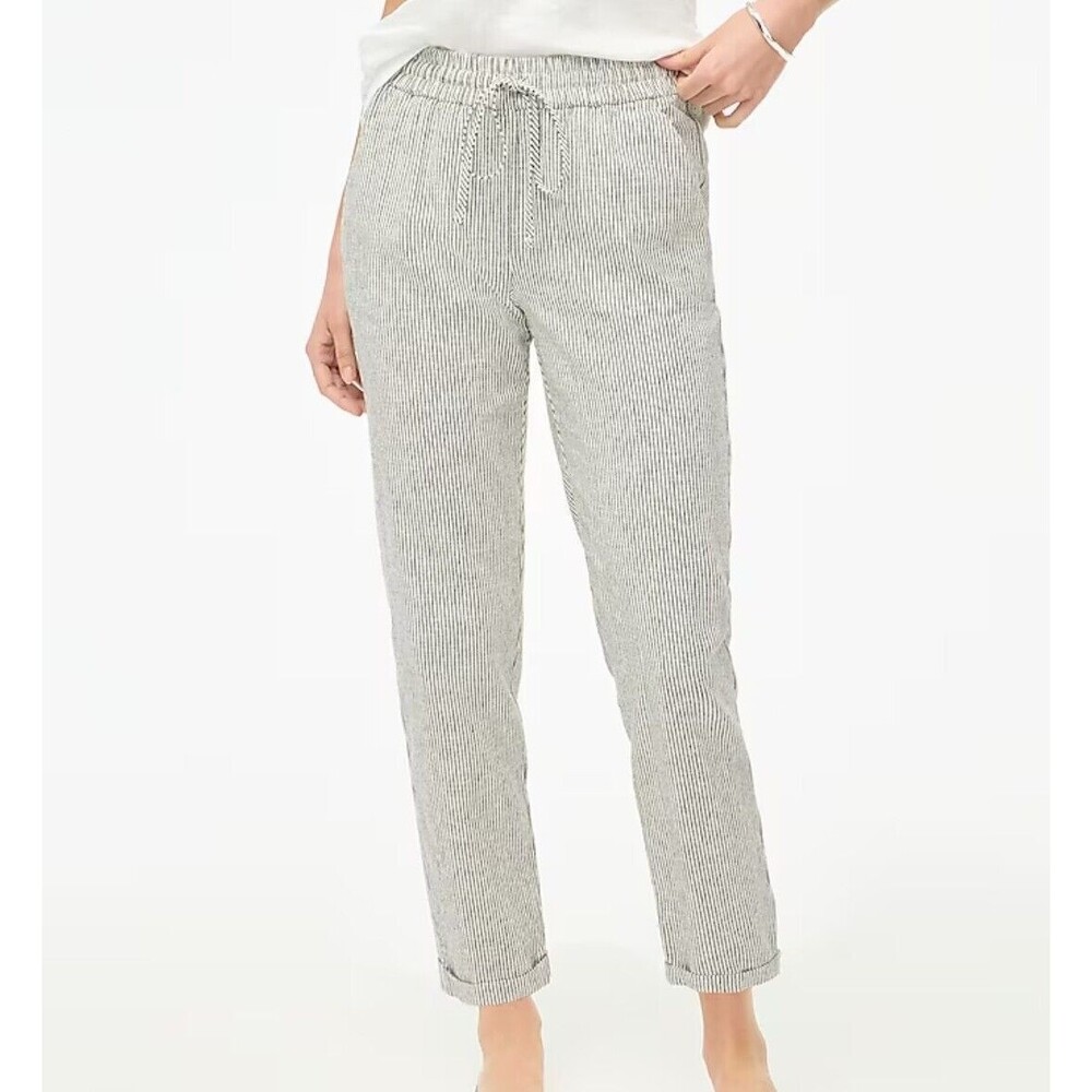 J.Crew Striped Linen Cotton Drawstring Pant Striped 12 Nautical Preppy Coastal